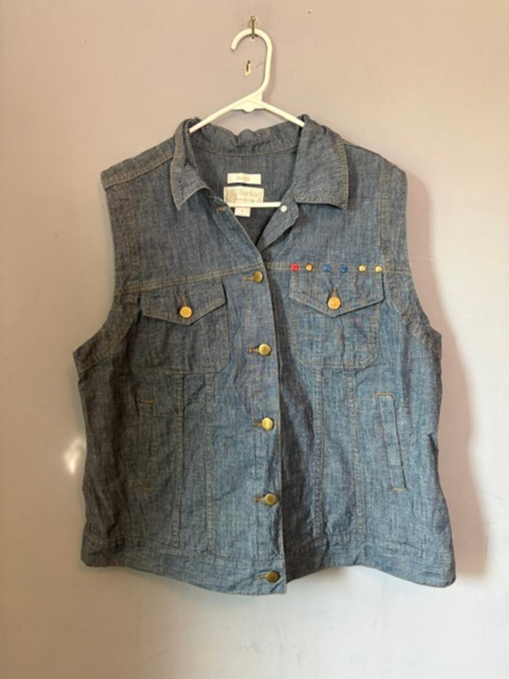 CJ Banks Women’s Blue Denim Button‑Front Vest Size XL